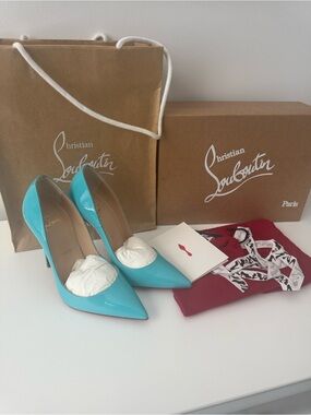 Christian Louboutin Turquoise Patent Pointed-Toe Stilettos